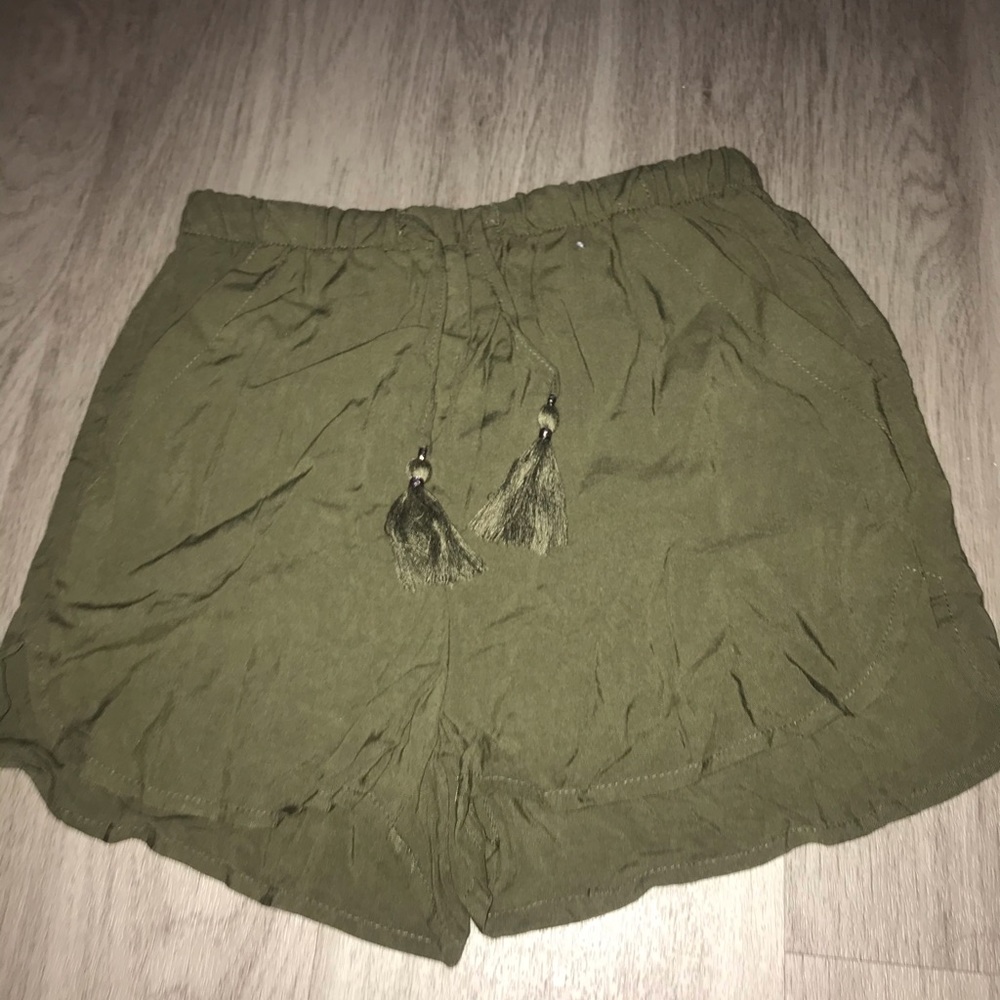 Army green flowy shorts